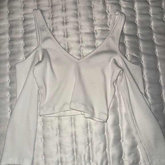 Zara White Open Shoulder Crop Top - Picture 2 of 4